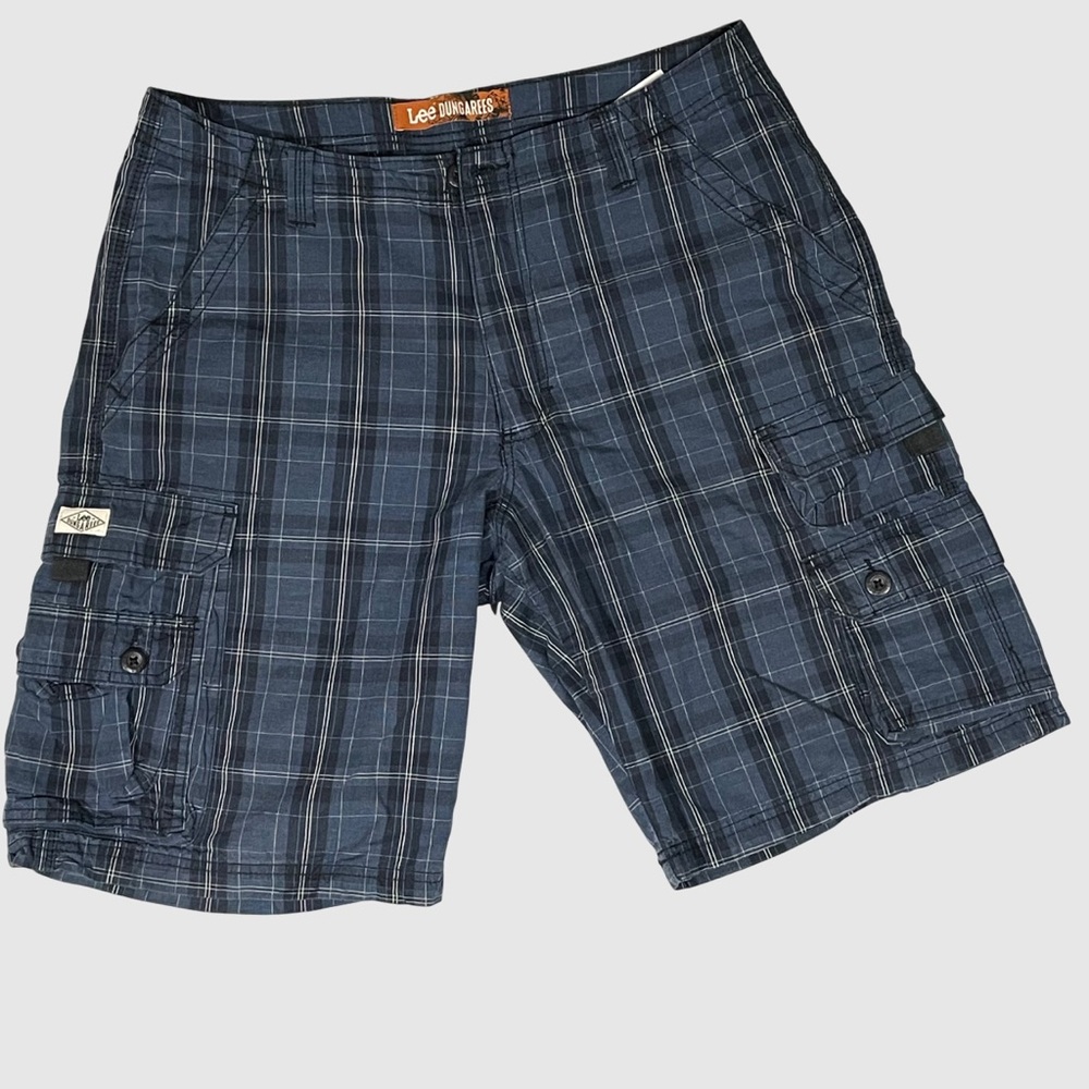 Lee Dungarees Cargo Shorts Men’s Size 33 Blue Plaid Multi Pocket Casual